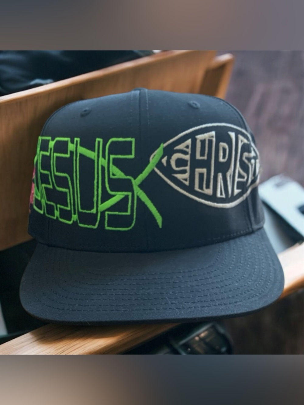 Black Christian 'Jesus' Embroidered Snapback Hat